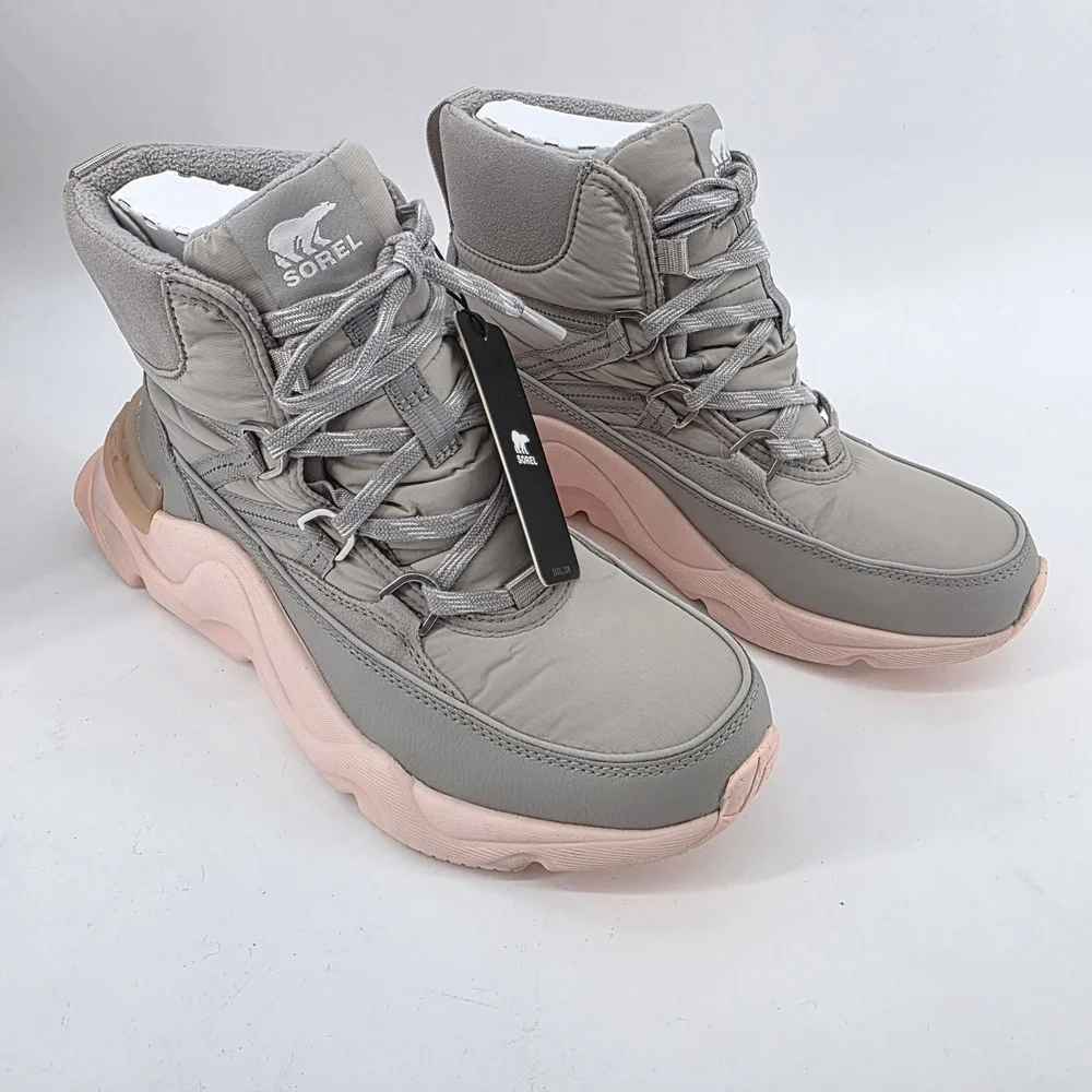 Sorel Womens 9 KINETIC RNEGD SOPRT Insulated Waterproof Boot in Gray-$140